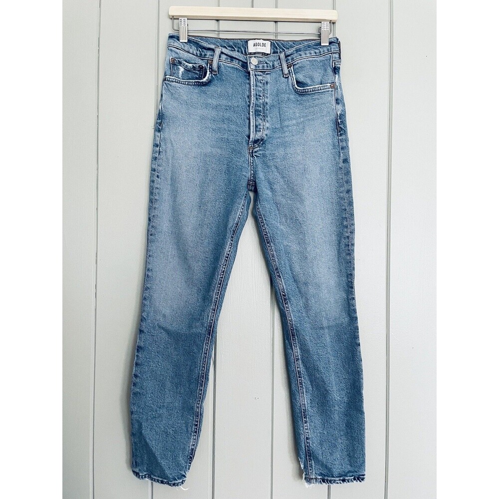 Agolde Nico Jeans High Rise Slim 28 Chronicle Denim Button Fly Ankle Stretch